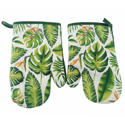 Rękawice kuchenne 18x27 z magnesem 2 szt. egzotyczne liście zielone
