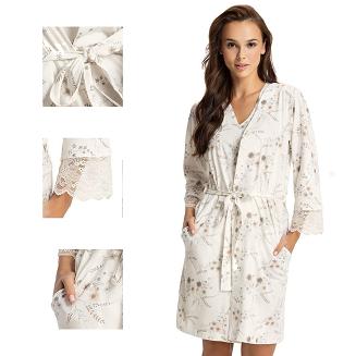 Szlafrok damski LUNA kod 367 morelowy z koronką