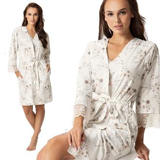 Szlafrok damski LUNA kod 367 morelowy z koronką