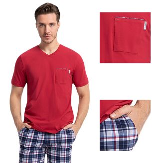 Piżama męska LUNA kod 796 bordowa / spodnie krata kieszenie