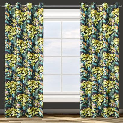 Zasłona gotowa na przelotkach LIVY 140x250 Design91 czarna w roślinny wzór
