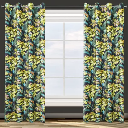 Zasłona gotowa na przelotkach LIVY 140x250 Design91 czarna w roślinny wzór