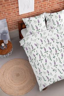 Pościel flanelowa 220x200 biała fioletowe kwiaty łubinu