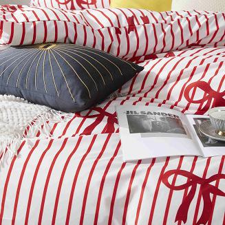 Biała Świąteczna Pościel z Mikrofibry z Nadrukiem 160x200 Xmass Bow