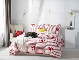 Biała Świąteczna Pościel z Mikrofibry z Nadrukiem 160x200 Xmass Bow