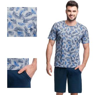 Piżama męska LUNA kod 726 szara granatowa egzotyczne liście