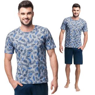 Piżama męska LUNA kod 726 szara granatowa egzotyczne liście