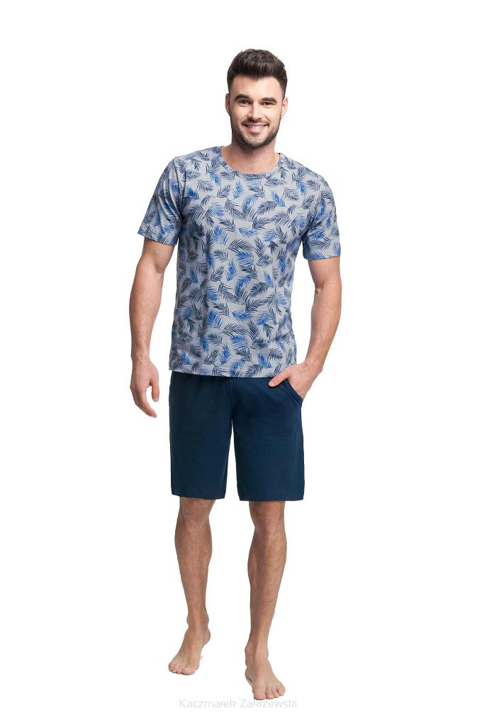Piżama męska LUNA kod 726 szara granatowa egzotyczne liście