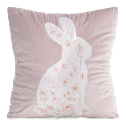 Poszewka dekoracyjna WIOSNA 45x45 Eurofirany jasnoróżowa wielkanocny zajączek w kwiaty