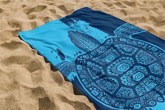 Ręcznik plażowy 100x180 niebieski granatowy żółw