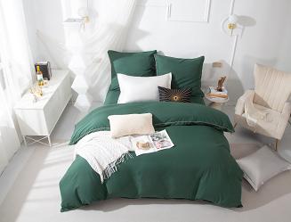 Pościel Queen 140x200 butelkowa ze złotą lamówką bizą