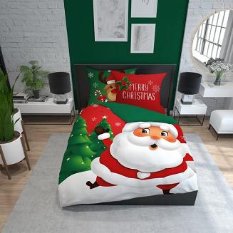 Pościel bawełniana świąteczna 160x200 wzór wesoły mikołaj