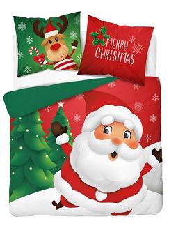 Pościel bawełniana świąteczna 160x200 wzór wesoły mikołaj