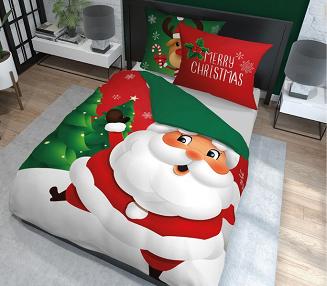 Pościel bawełniana świąteczna 160x200 wzór wesoły mikołaj