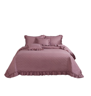 Narzuta dekoracyjna RUFFY 140x200 pikowana z falbanką ciemnopudrowa