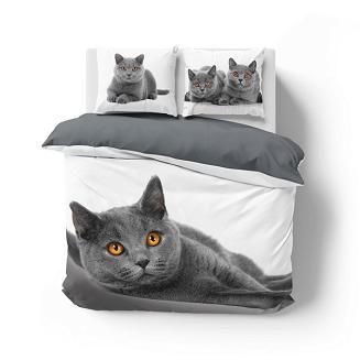 Pościel bawełniana 200x220 NATURA szary kot