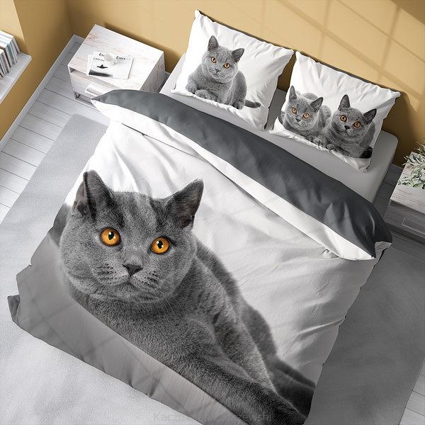 Pościel bawełniana 200x220 NATURA szary kot