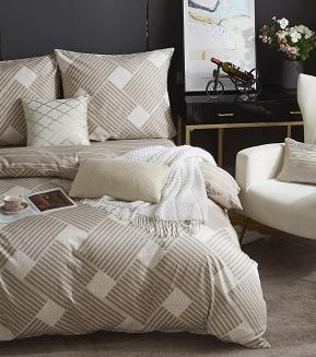 Brązowa Pościel Geometryczna Satyna Bawełniana 220x200 XDF 044