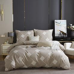 Brązowa Pościel Geometryczna Satyna Bawełniana 220x200 XDF 044