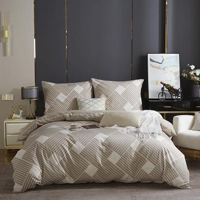 Pościel satyna bawełniana 220x200 brązowa beżowa fantazyjna geometria