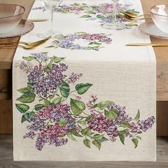 Obrus dekoracyjny gobelin 40x100 Eurofirany naturalny fioletowy kwiaty bzu lilak