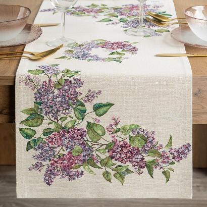 Obrus dekoracyjny gobelin 40x100 Eurofirany naturalny fioletowy kwiaty bzu lilak