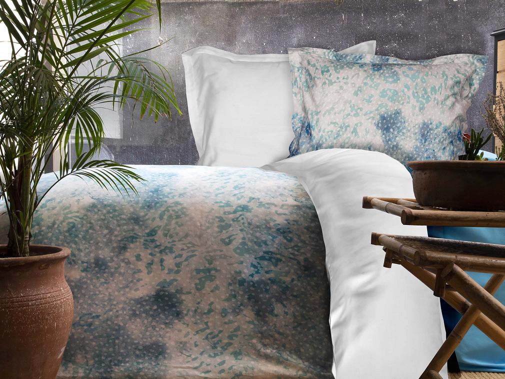 Pościel satyna bawełniana BELIZE 160x200 biała turkusowa w cętki PREMIUM