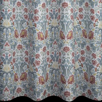 Zasłona gotowa na przelotkach ASHLEY 135x250 Eurofirany biała bordowa niebieska roślinny ornament