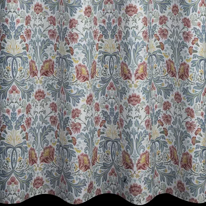 Zasłona gotowa na przelotkach ASHLEY 135x250 Eurofirany biała bordowa niebieska roślinny ornament