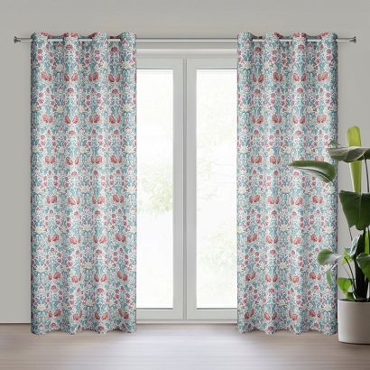 Zasłona gotowa na przelotkach ASHLEY 135x250 Eurofirany biała bordowa niebieska roślinny ornament