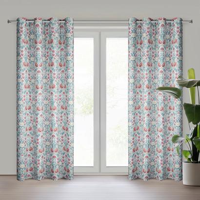 Zasłona gotowa na przelotkach ASHLEY 135x250 Eurofirany biała bordowa niebieska roślinny ornament