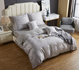 Pościel atłasowa z haftem 160x200 ekskluzywna srebrna geometryczny wzór