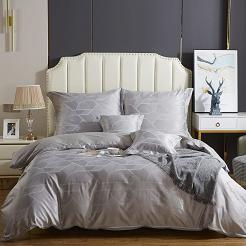 Pościel atłasowa haftowana 160x200 ekskluzywna srebrna geometryczny wzór AT014