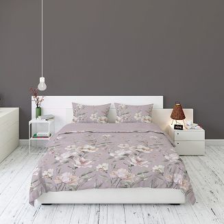 Pościel flanelowa 220x200 pudrowa różowe zielone kwiaty