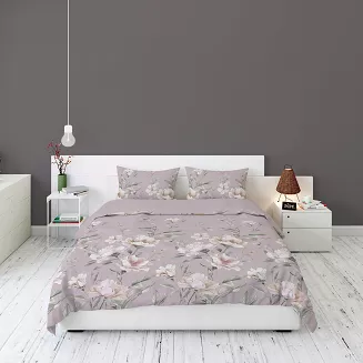 Pościel flanelowa 220x200 pudrowa różowe zielone kwiaty