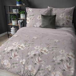 Pościel flanelowa 220x200 pudrowa różowe zielone kwiaty