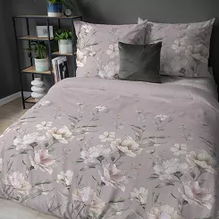 Pościel flanelowa 220x200 pudrowa różowe zielone kwiaty