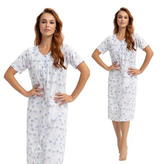 Koszula damska LUNA kod 82 biała niebieska łososiowa w kwiaty