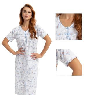 Koszula damska LUNA kod 82 biała niebieska łososiowa w kwiaty