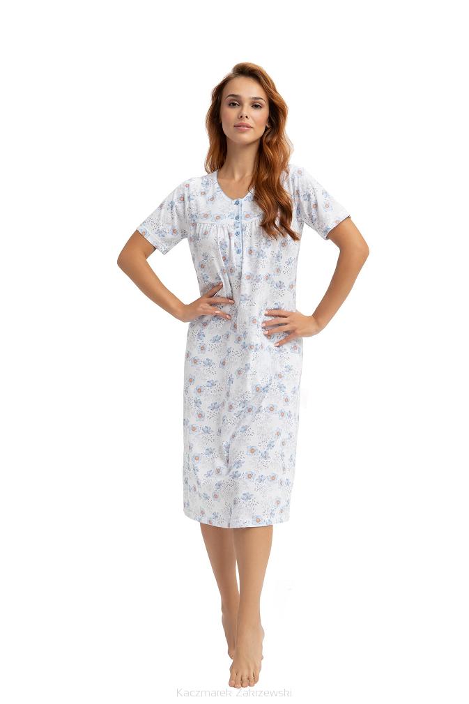 Koszula damska LUNA kod 82 biała niebieska łososiowa w kwiaty