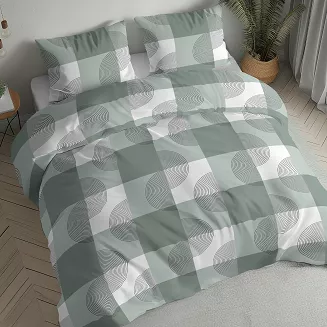 Pościel flanelowa 160x200 biała zielona krata zawijasy