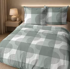 Pościel flanelowa 160x200 biała zielona krata zawijasy