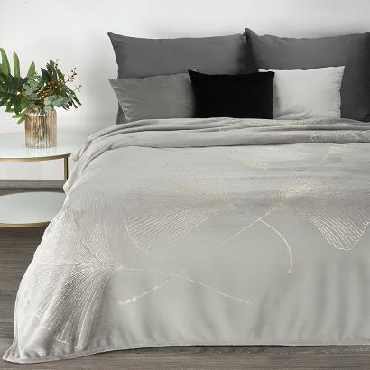 Koc narzuta GINKO1 150x200 Eurofirany srebrny w złote liście miłorzębu