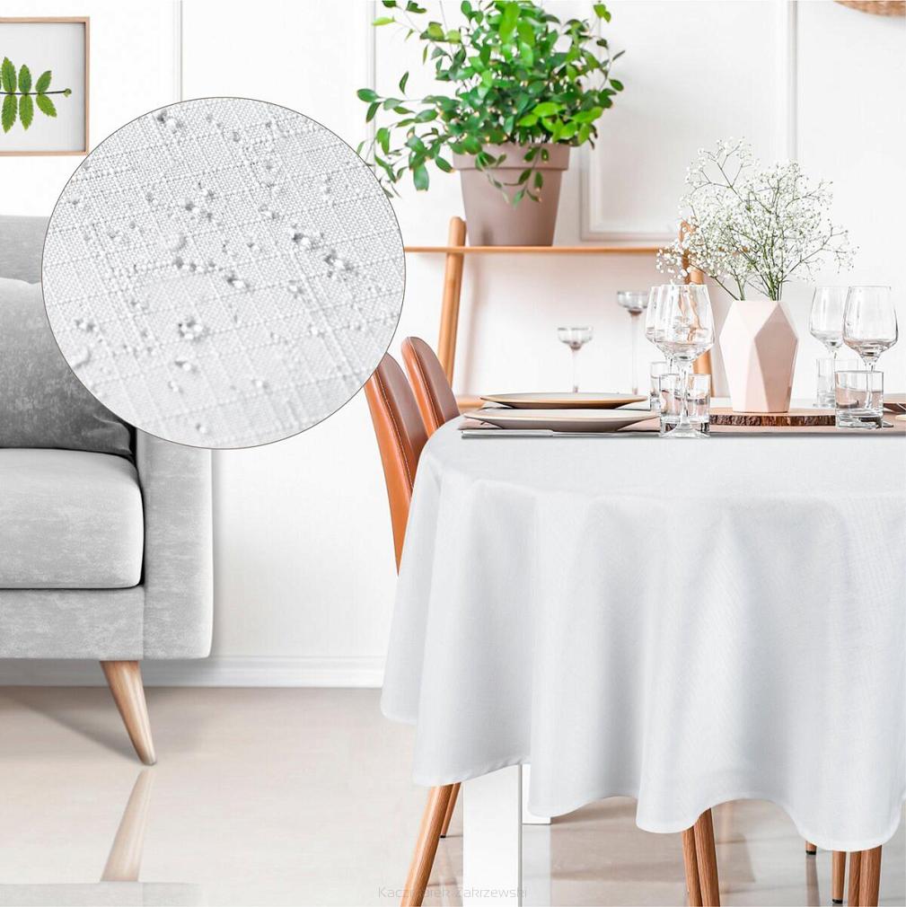 Obrus dekoracyjny wodoodporny KATE 150 Eurofirany biały okrągły strukturalna faktura