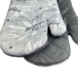 Rękawice kuchenne 18x27 z magnesem 2 szt. szary melanż liście