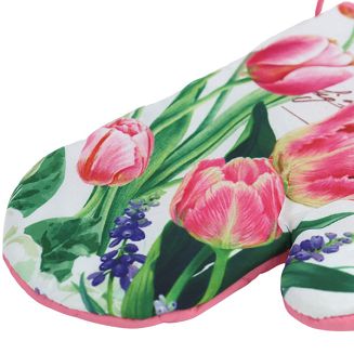Rękawice kuchenne 18x27 z magnesem 2 szt. białe różowe tulipany