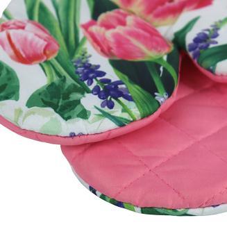 Rękawice kuchenne 18x27 z magnesem 2 szt. białe różowe tulipany