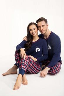 Piżama męska LUNA kod 725 granatowa z reniferem / granatowo-czerwona krata