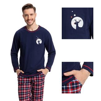 Piżama męska LUNA kod 725 granatowa z reniferem / granatowo-czerwona krata