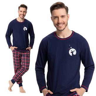 Piżama męska LUNA kod 725 granatowa z reniferem / granatowo-czerwona krata
